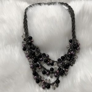 NECKLACE - MULTI LAYER BEADED [BLACK + PURPLE + GRAY]